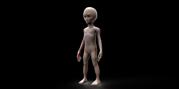 Extremely detailed and realistic high resolution 3d image of an extra terrestrial alien on black background.