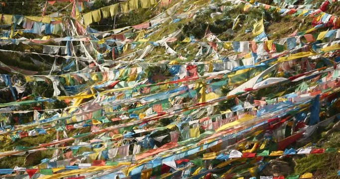 4k prayer flag on lhasa mountain,tibet.