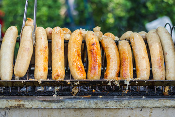 Easten thai sausage (Thai name is Sai Krok Isan) pork with vermicelli,Rice and garlic Sausage.