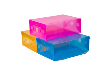 color plastic box on white background