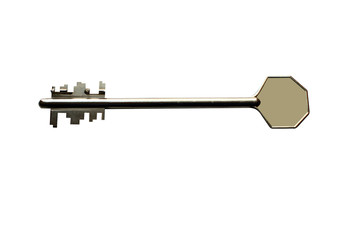 key. Isolated on white background, open door lock. Protect your house by locking the door.