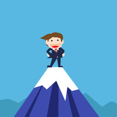 Businessman Standing 0n the Peaks Mountain , Vector  cartoon