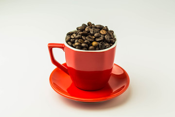 Red cup, coffee bean, isolated background