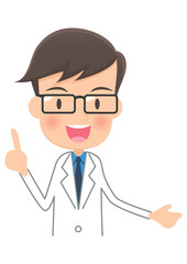 ポイントを説明する白衣を着た医者　上半身