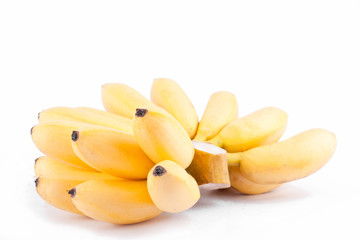  golden bananas or egg bananas  are Musaceae family   on white background healthy Pisang Mas Banana fruit food isolated
