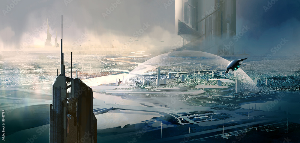 Wall mural science fiction scene.