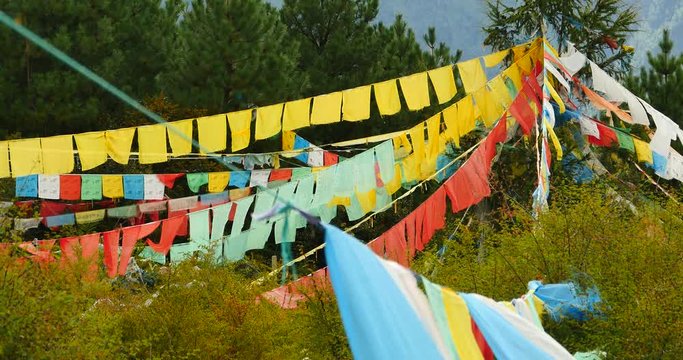 4k prayer flag on lhasa mountain,tibet.