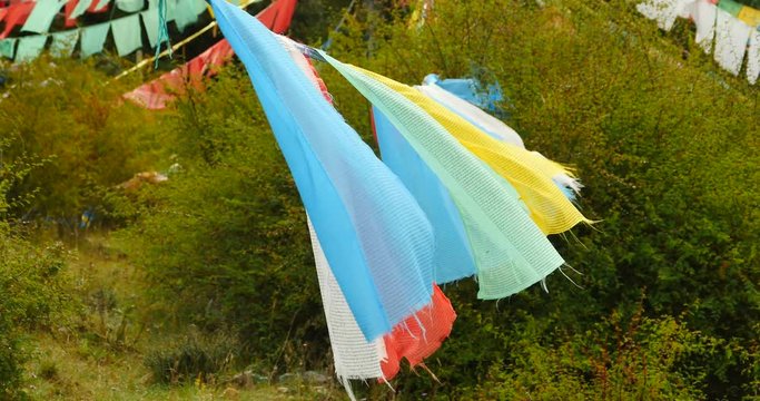 4k prayer flag on lhasa mountain,tibet.