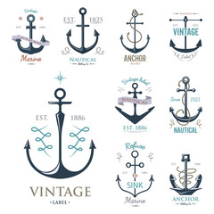 Vintage retro anchor badge vector sign sea ocean graphic element nautical anchorage symbol illustration © Vectorwonderland