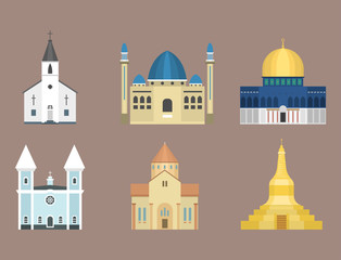Cathedral church temple traditional building famous landmark tourism vector illustration