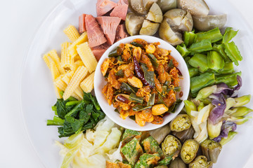 shrimp paste chili sauce with blanching vegetables, food