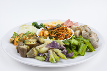 shrimp paste chili sauce with blanching vegetables, food
