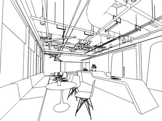 interior outline sketch drawing perspective office