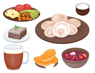 Traditional Russian cuisine culture dish course food welcome to Russia gourmet national meal vector illustration