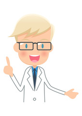 ポイントを説明する白衣を着た医者　上半身