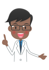 ポイントを説明する白衣を着た医者　上半身