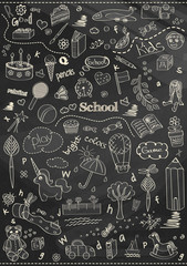 beautiful chalk drawing children school pattern for kids on the blackboard background