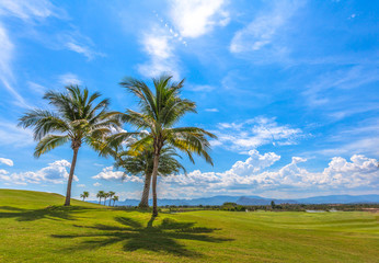 white clouds in blue sky above the golf field