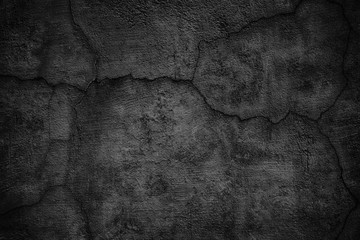 Cracked black concrete wall, gloomy cement texture background - obrazy, fototapety, plakaty