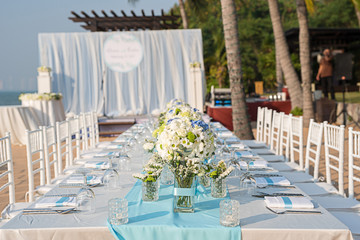 Wedding table setup on the beach
