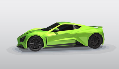 Green sport car - polygonal style.