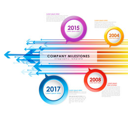 Infographic company milestones timeline vector template with arrows.