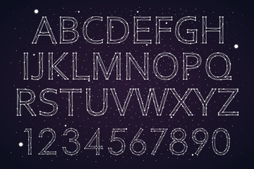Font constellation space star, design, fashionable. Letters alphabet and numbers. vector © chikovnaya