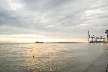Sunset at tourist spot in Klang, Malaysia. Low light,vibrant colour and noise.