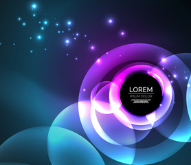 Glowing shiny overlapping circles composition on dark background