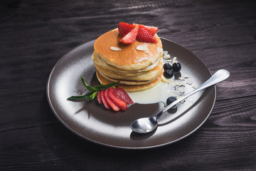 tasty pancake with strawberries