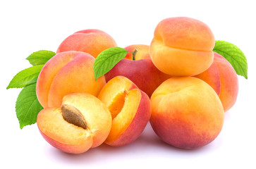 Apricot isolated. Group of apricots with leaves isolated on white background with clipping path