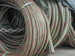 Steel cable rolled up, Close up and selective focus