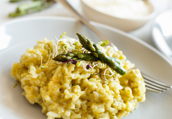 Asparagus risotto close up