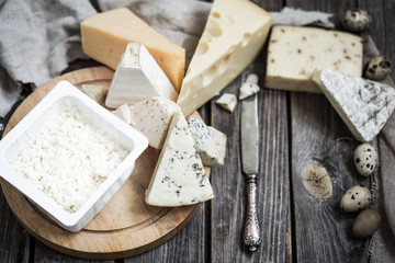 arrangement of gourmet cheeses