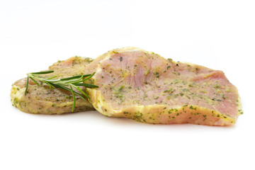 Pork chop, marinated. Isolated on the white background.