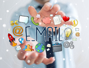 Businessman using manuscript contact text