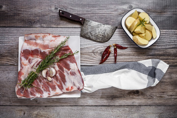 Raw pork ribs with herbs and spices ready for cooking