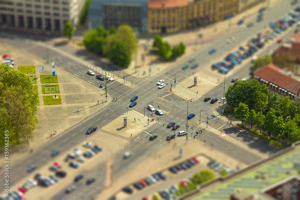 Wall mural aerial view of cars in a road junction in a street of berlin city