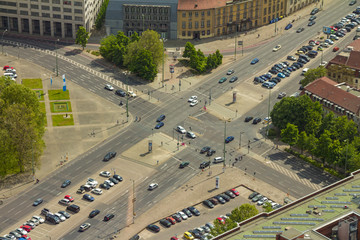 Fototapeta na wymiar Aerial view of cars in a road junction in a street of Berlin city