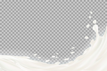 Milk splash with shadow over transparent background. vector 3d illustration. - obrazy, fototapety, plakaty