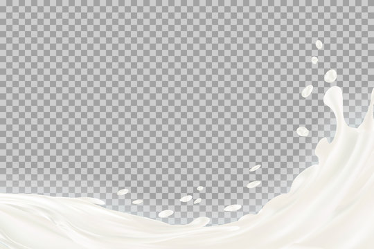 Milk splash with shadow over transparent background. vector 3d illustration.