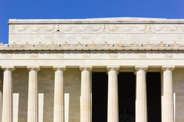 Frieze, cornice & attic frieze on the South section of the eastern exterior of the Lincoln Memorial, National Mall, Washington DC