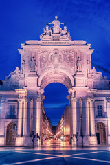Lisbon, Portugal: the Triumphal Rua Augusta Arch, Arco Triunfal da Rua Augusta at sunrise 
