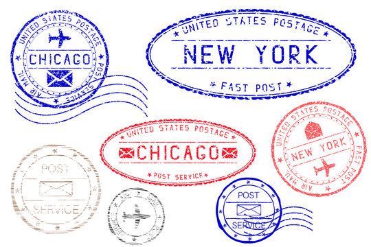 Postmarks NEW YORK and CHICAGO. Blue and red ink postal elements