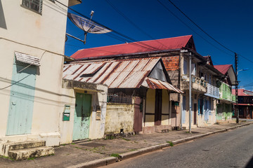 View of a street in the center of Cayenne, capital of French Guiana.