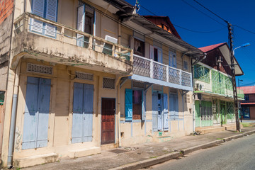 View of houses in the center of Cayenne, capital of French Guiana.