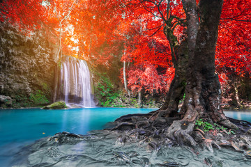 Waterfall in autumn forest 