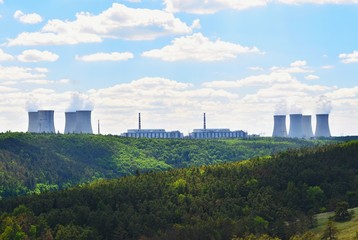 Nuclear power plant Dukovany. Czech Republic, Europe. Landscape with forests and valleys.