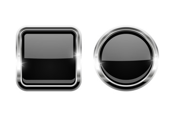 Black shiny buttons. Round and square glass web icons