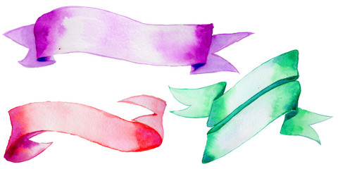 Ribbons set hand drawn stripes in a watercolor style isolated.